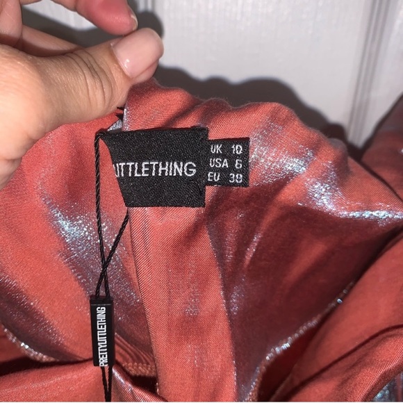 PrettyLittleThing Iridescent Ruched CowlNeck Dress - Picture 4 of 8